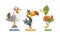 Whimsical Cartoon Birds Characters, Carefree Seagull, Vibrant Toucan With A Colorful Beak, And A Quacking Duck