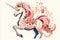 Whimsical cartoon ninja unicorn with soft peach fuzz colours, a graceful and mystical creature