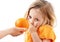 The whimsical child doesn\'t want to eat orange