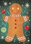 Whimsical Children's Christmas card featuring a delightful close-up illustration of a smiling Gingerbread Man