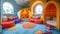 Whimsical childrens playroom with bright colors and imaginative decor