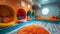 Whimsical childrens playroom with bright colors and imaginative decor