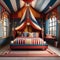 A whimsical circus-themed bedroom with striped walls, a circus tent bed canopy, and clown-inspired decor1