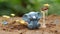 a whimsical clay elephant splashing happily in a tiny clay puddle