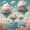 The Whimsical Cloud Archipelago, a series of floating islands inhabited by flying creatures and sentient clouds