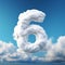 Whimsical Cloud Art: Hyperrealistic Number Six In Vibrant Blue Sky