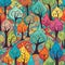 Whimsical colorful trees