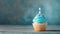 Whimsical cupcake with blue pastel frosting and a single candle, generative ai