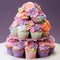 Whimsical Cupcake Tower with Delicate Decoration and Charming Flavors