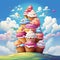 Whimsical Cupcake Tower with Whipped Cream and Fluffy Clouds