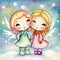 Whimsical cute christmas angels in the snow