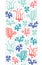 Whimsical Cute Hand-Drawn Sea Life, Corals, Seaweed, Algae Vector Seamless Vertical Border. Bright Ocean Background