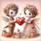 Whimsical cute wedding angel couple valentine illustration