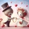 Whimsical cute wedding angel couple valentine illustration