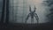 Whimsical Cyborgs: A Surreal Robotic Spider In A Fog-filled Forest