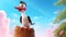 Whimsical Disney-inspired Cartoon Bird On Stump