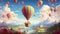 A whimsical and dreamlike scene of a hot air balloon