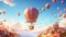A whimsical and dreamlike scene of a hot air balloon