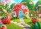 Whimsical Edible Home. A Colorful Illustration of a Strawberry House. Generative AI