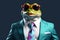 Whimsical Elegance: Generative AI Style Image of Smiling Frog Clad in Shirt and Tie, Dons Sunglasses, Embodies Humor