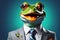 Whimsical Elegance: Generative AI Style Image of Smiling Frog Clad in Shirt and Tie, Dons Sunglasses, Embodies Humor