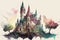 Whimsical Fairytale Castle in Watercolors for Children\\\'s Book Illustrations.