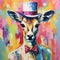 Whimsical Fauvism Painting: Cute Deer With Top Hat