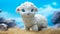 Whimsical Finnsheep Art: Studio Ghibli-inspired Rubber Toy On Cyan Background