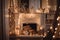 a whimsical fireplace with fairy lights, twinkling stars, and miniature gifts