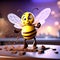 Whimsical Flight: 3D Full-Body Pixar Bee Soaring Up near a Beautiful Chocolate Brownie, Illuminated to Highlight the Delightful