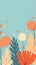 Whimsical Floral Art: Playful Orange and Teal Plants on Blue