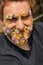 Whimsical floral beard man cherishes environment\\\'s essence