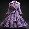 Whimsical Floral Purple Coat With Fur Collar - Hyper Realistic 3d Render