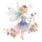 Whimsical floral whispers, adorable illustration of colorful fairies with cute wings and whispering flower delights