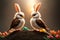 Whimsical fluffy white hybrids, part rabbit, part bird, the Easter emblem. AI generated