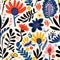 Whimsical Folk Art: Abstract Botanical Pattern With Colorful Flowers