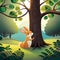 Whimsical Forest Encounter: Rabbit by Colorful Trees