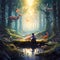 Whimsical Forest Scene with Musical Instrument and Magical Creatures