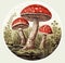 Whimsical Forest Vignette: The Vibrant Dance of Amanita Mushrooms - Generative AI