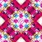 Whimsical geometric pixel pattern. Playful fun kaleidoscopic pink wallpaper. Colorful summer vintage geo dot mosaic for