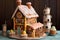 whimsical gingerbread house with a marshmallow chimney