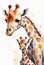 Whimsical Giraffe Family: Hand-Drawn Portraits on Soft Beige Watercolor Background