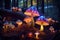whimsical glowing mushrooms on a forest floor