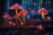 whimsical glowing mushrooms on a forest floor