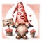 Whimsical Gnome\\\'s Valentine\\\'s Kiss with daisy flower. with text full of love.