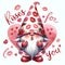 Whimsical Gnome\\\'s Valentine\\\'s Kiss with kisses heart. with text kisses for you