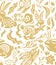 Whimsical gold Rabbit silhouettes in folk style. Seamless pattern