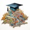 Whimsical Graduation Cap on a Vibrant Roadmap