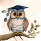 Whimsical Graduation Owl - Laugh-out-Loud Kids\\\' Storybook Illustration in Muted Watercolor