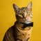 Whimsical Gray Cat: Stylish Top Hat & Warm Yellow - Generative AI